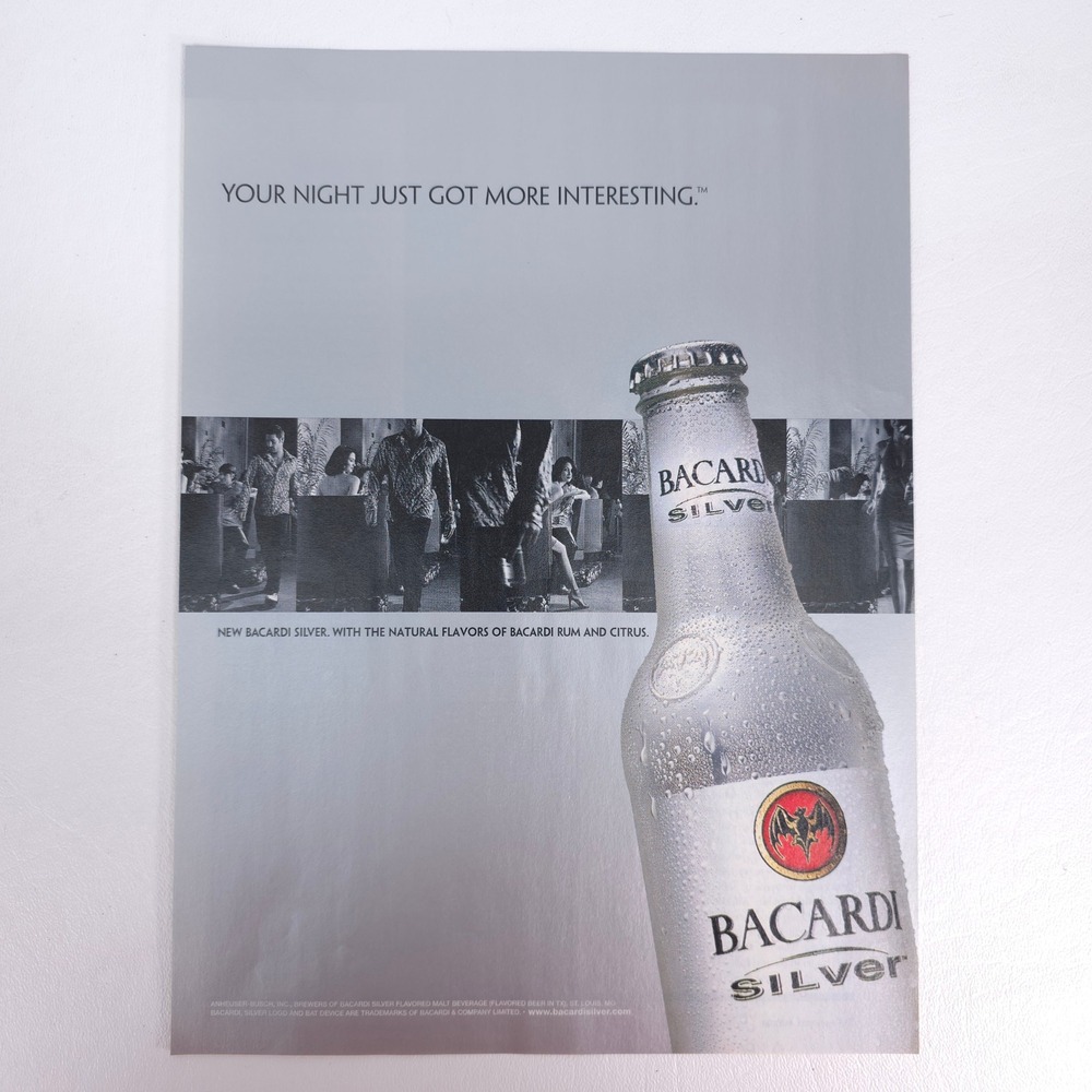 Vintage Bacardi Silver Print Ad Bar Nightlife Alcohol Advertising Mancave Decor